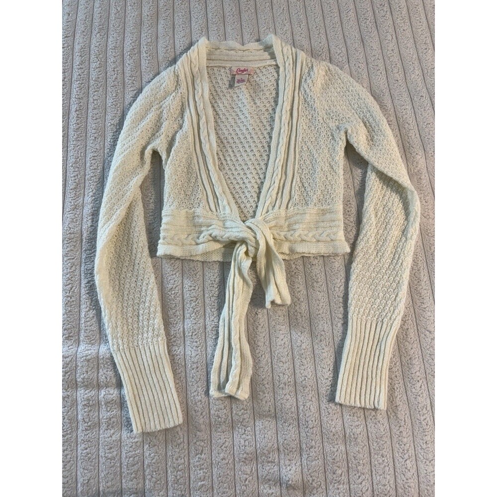 Candies Crochet Tie Front Cardigan Off White Women Small Balletcore Spring Fairy